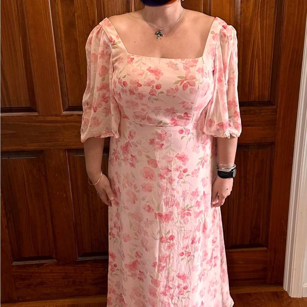 Chic Square Neck Floral bridesmaids Dress AW Bridal